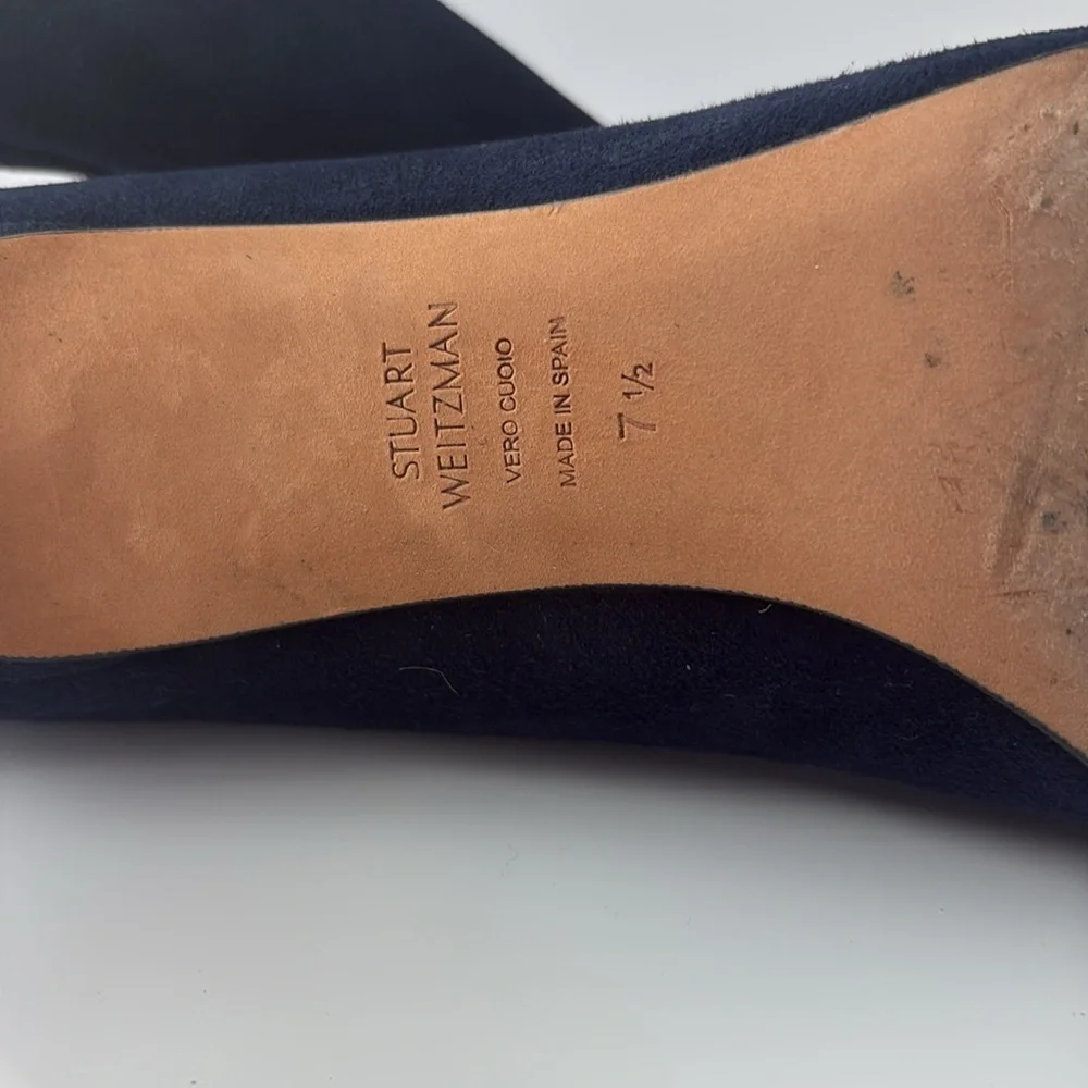 Stuart Weitzman Suede Fontaine Bow Pump Navy Size 7 1/2